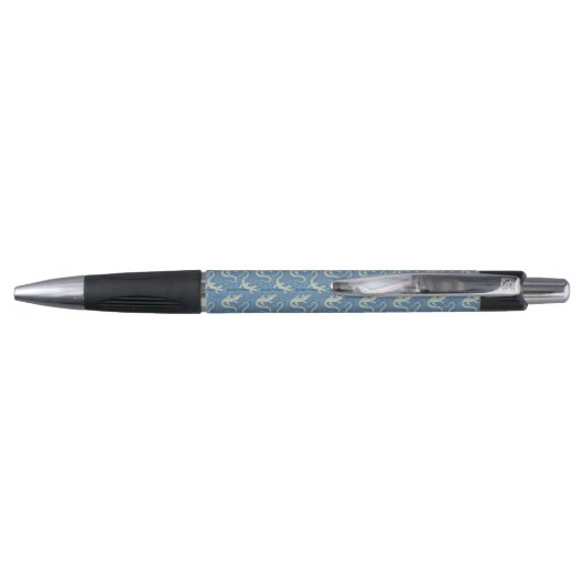 Speelse Groene Alligator Paisley op Blauw Pen (Achterkant)