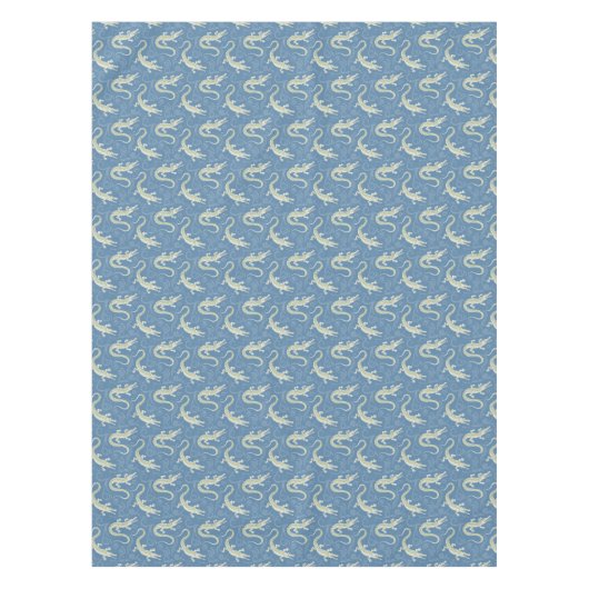 Speelse Groene Alligator Paisley op Blauw Tafelkleed (Voorkant)