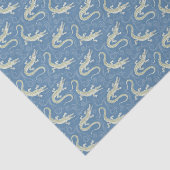 Speelse Groene Alligator Paisley op Blauw Tissuepapier (Detail)