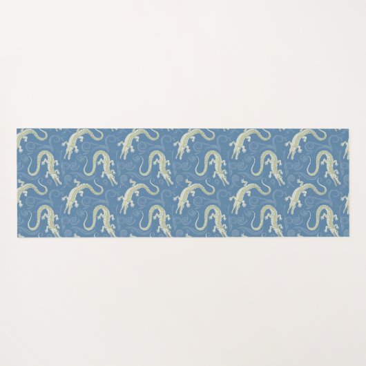 Speelse Groene Alligator Paisley op Blauw Yogamat (Achterkant (horizontaal))