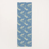 Speelse Groene Alligator Paisley op Blauw Yogamat (Achterkant)