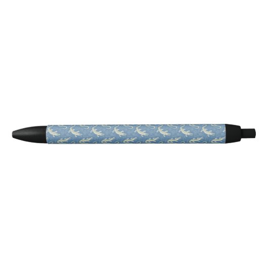Speelse Groene Alligator Paisley op Blauw Zwarte Inkt Pen (Voorkant)