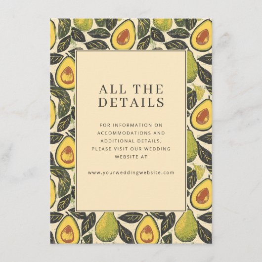 Speelse groene avocado-illustratie informatiekaartje (Voorkant)