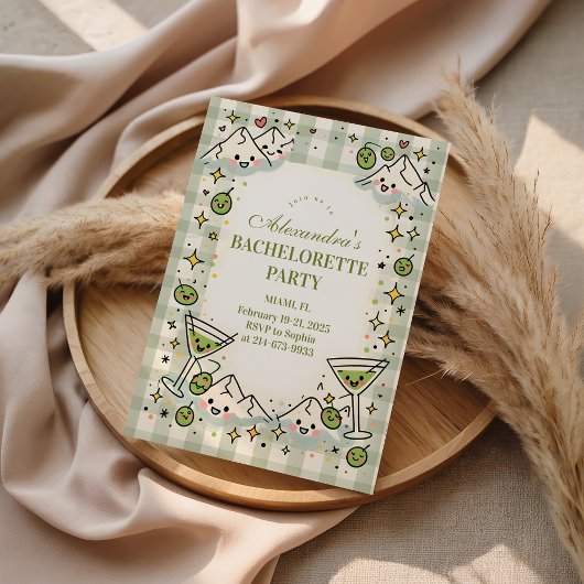 Speelse Groene Bergen en Martinis Bachelorette Kaart