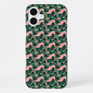 Speelse groene en roze golven iPhone 16 plus hoesje