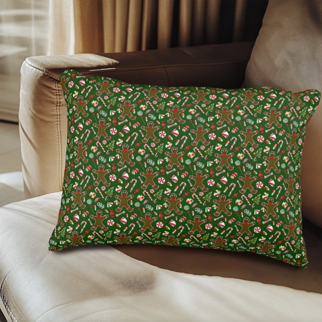 Speelse Groene Feestelijke Gemberkoek Snoep Patroo Accent Kussen (Creator heeft geüpload)