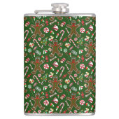 Speelse Groene Feestelijke Gemberkoek Snoep Patroo Heupfles (Voorkant)