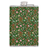 Speelse Groene Feestelijke Gemberkoek Snoep Patroo Heupfles (Achterkant)