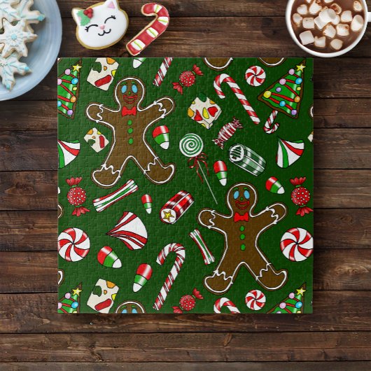 Speelse Groene Feestelijke Gemberkoek Snoep Patroo Legpuzzel