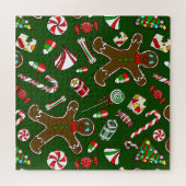 Speelse Groene Feestelijke Gemberkoek Snoep Patroo Legpuzzel (Horizontaal)