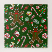 Speelse Groene Feestelijke Gemberkoek Snoep Patroo Legpuzzel (Verticaal)