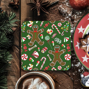 Speelse groene feestelijke gemberkoek snoeppatroon kartonnen onderzetters