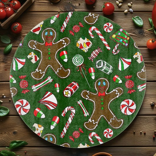 Speelse groene feestelijke gemberkoek snoeppatroon snijplank