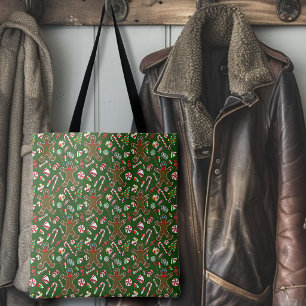 Speelse groene feestelijke gemberkoek snoeppatroon tote bag