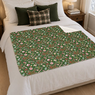 Speelse Groene Festieve Gemberkoek Snoep Patroon Sherpa Deken