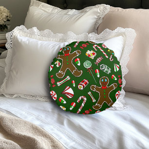 Speelse Groene Festieve Gengiste Candy Patroon Rond Kussen