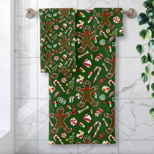 Speelse Groene Festieve Gengisteu Candy Patroon Bad Handdoek