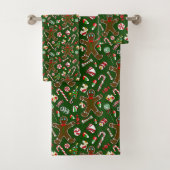 Speelse Groene Festieve Gengisteu Candy Patroon Bad Handdoek (Insitu)