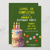 Speelse Groene & Gele Pixel Cake Gamer Verjaardag Kaart (Voorkant / Achterkant)