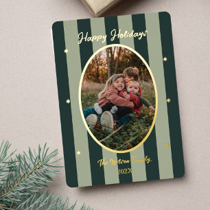 Speelse groene gestreepte foto vakantiekaart folie feestdagenkaart