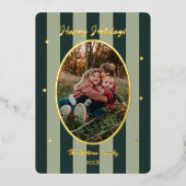 Speelse groene gestreepte fotovakantietkaart folie feestdagenkaart (Voorkant)