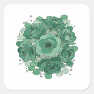 Speelse Groene GROENE ROZEN Stickerontwerp Vierkante Sticker