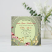 Speelse Groene & Lady-vogel bruiloft Uitnodiging (Staand voorkant)