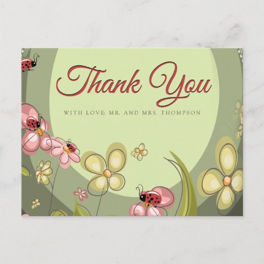 Speelse groene & lieveheersbeestje dank je briefkaart (Voorkant)