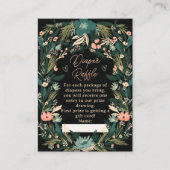 Speelse groene roze bloemige luier babyshower informatiekaartje (Voorkant)