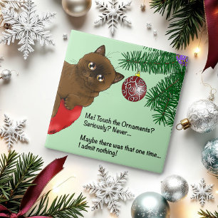 Speelse Groene Schattige Kerst Bruine Kat Humor Tegeltje