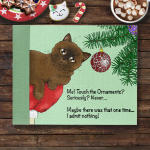 Speelse Groene Schattige Kerstmis Bruine Kat Humor Legpuzzel