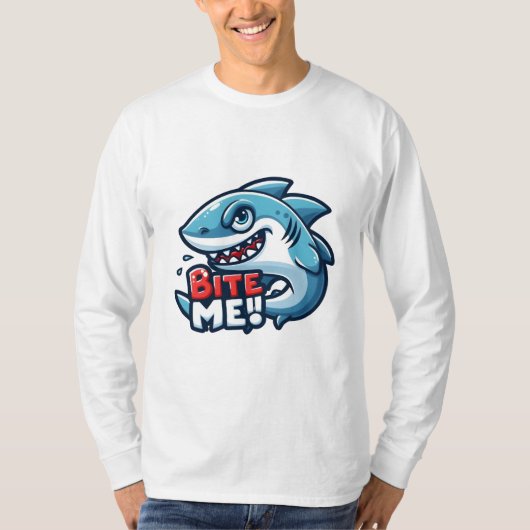Speelse haai 'Bite Me' Graphic T-shirt - Leuk en v (Voorkant)