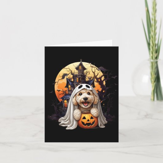 Speelse Halloween Doodle Hond Geest Ontwerp Pret V Kaart (Voorkant)