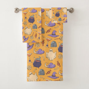 Speelse Halloween geesten en heksen patroon Bad Handdoek