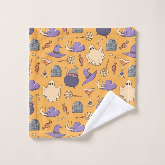 Speelse Halloween geesten en heksen patroon Bad Handdoek (Wasdoekje)