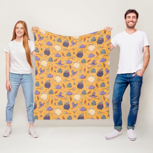 Speelse Halloween geesten en heksen patroon Fleece Deken (In situ)