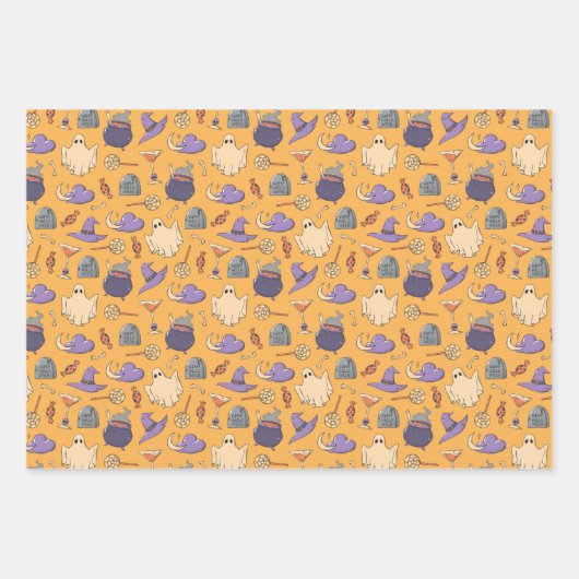 Speelse Halloween geesten en heksen patroon Inpakpapier Vel (Voorkant 2)