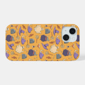 Speelse Halloween geesten en heksen patroon iPhone 15 Case (Achterkant horizontaal)