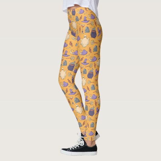 Speelse Halloween geesten en heksen patroon Leggings (Links)