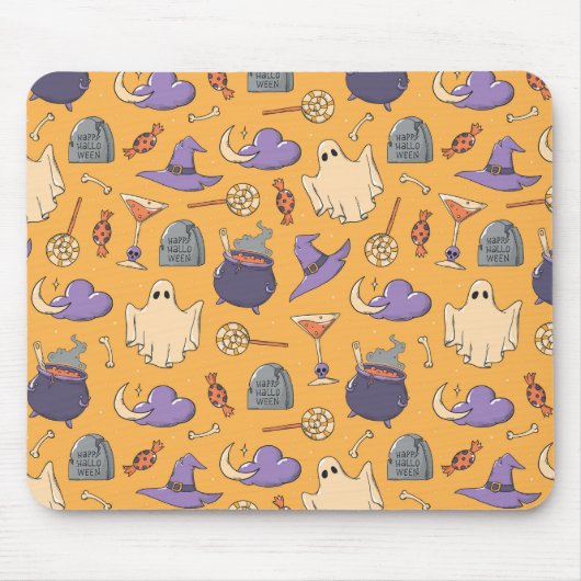 Speelse Halloween geesten en heksen patroon Muismat (Voorkant)