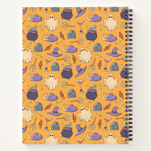 Speelse Halloween geesten en heksen patroon Notitieboek (Achterkant)