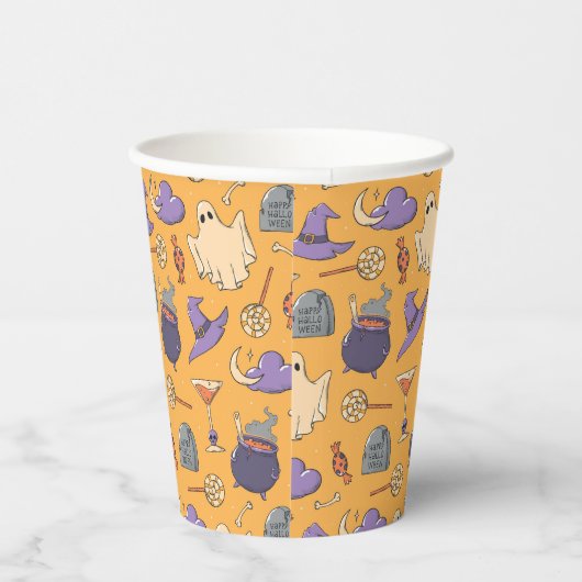Speelse Halloween geesten en heksen patroon Papieren Bekers (Rechts)