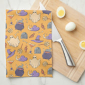 Speelse Halloween geesten en heksen patroon Theedoek (Quarter Fold)