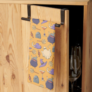 Speelse Halloween geesten en heksen patroon Theedoek