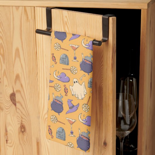 Speelse Halloween geesten en heksen patroon Theedoek (Derde Gevouwen)