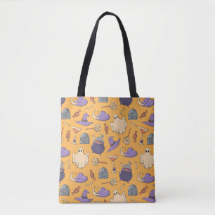 Speelse Halloween geesten en heksen patroon Tote Bag