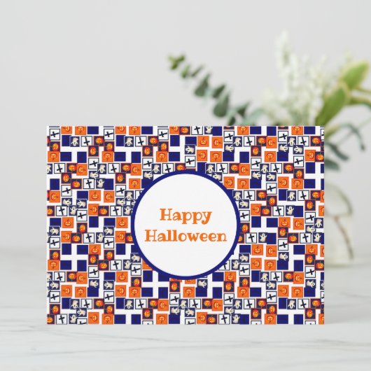 speelse Halloween-patroon  Feestdagenkaart (Staand voorkant)