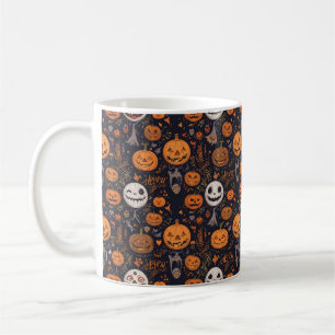 Speelse Halloween pompoen & schedel patroon - Halv Koffiemok