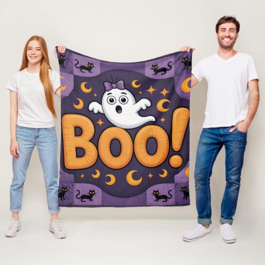 Speelse Halloween Quilt, Fleece Deken – Boe! (In situ)
