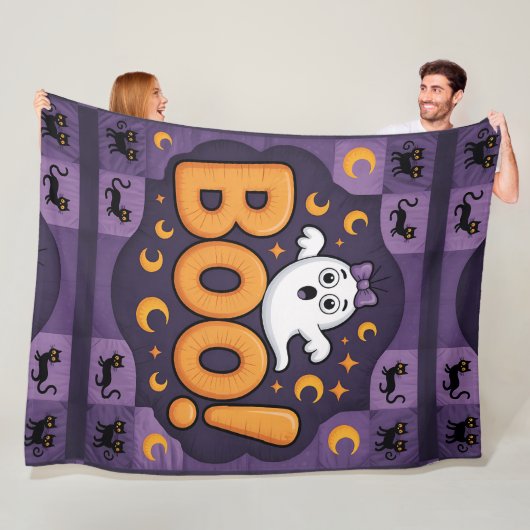 Speelse Halloween Quilt, Fleece Deken – Boe! (In situ)